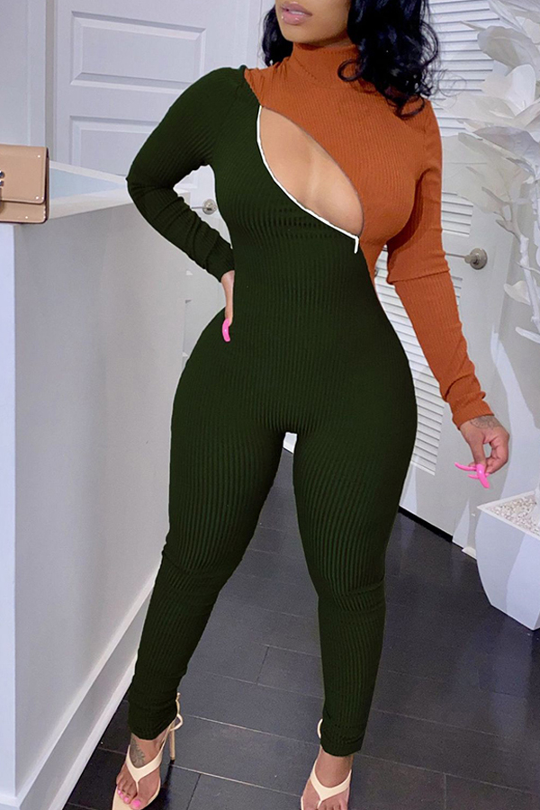 

Lovely Trendy Patchwork Hollow-out Army Green One-piece Jumpsuit