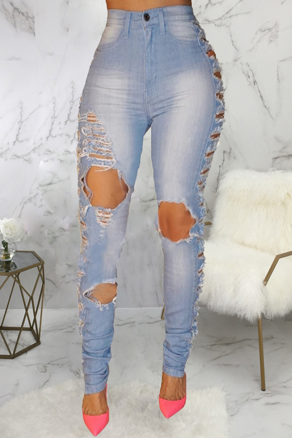 

Lovely Chic Hollow-out Baby Blue Jeans