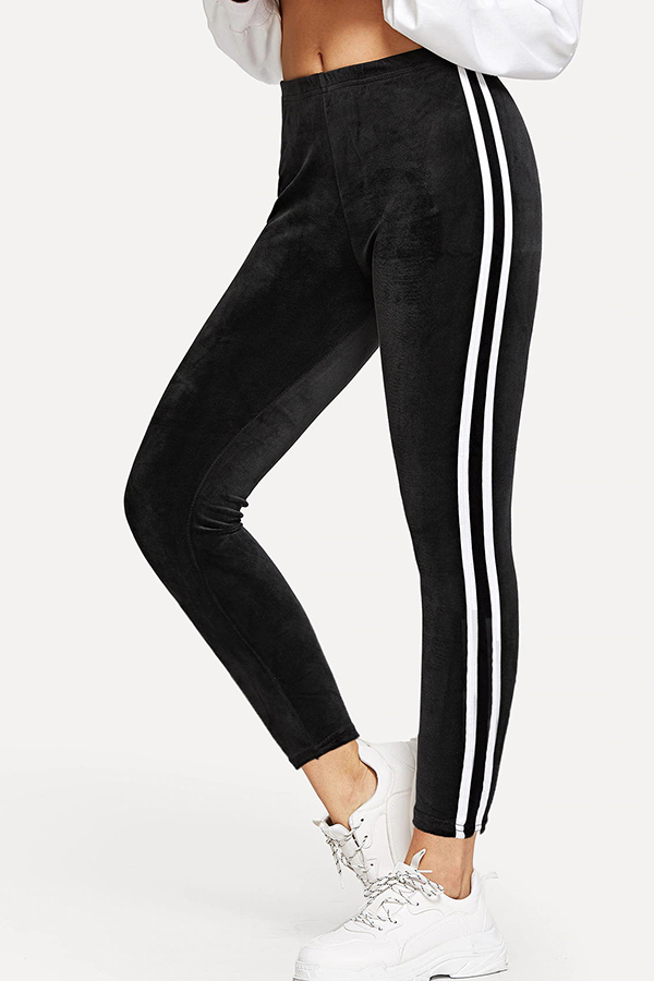 

Lovely Casual Striped Black Leggings