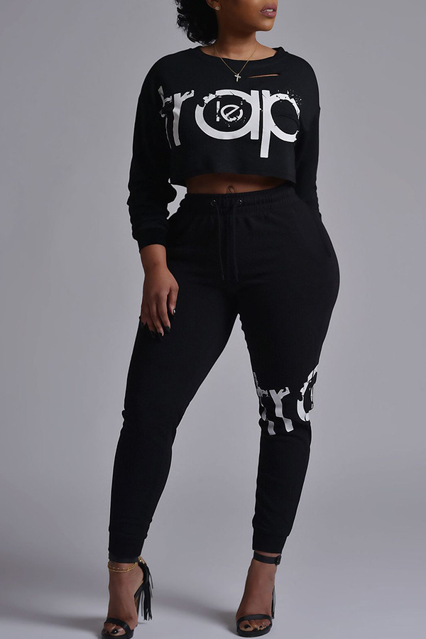 

Lovely Casual Letter Black Two-piece Pants Set