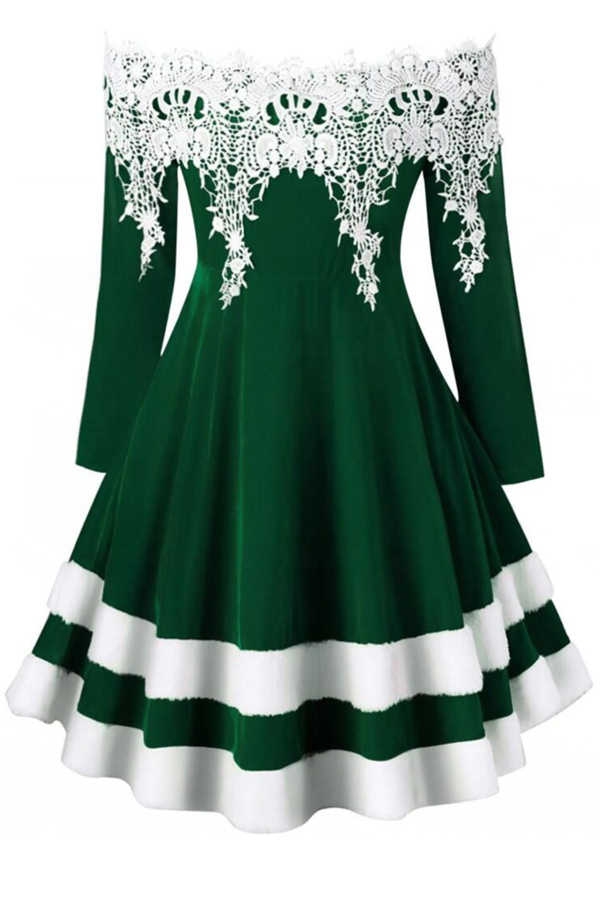 

Lovely Sweet Patchwork Green Knee Length Dress