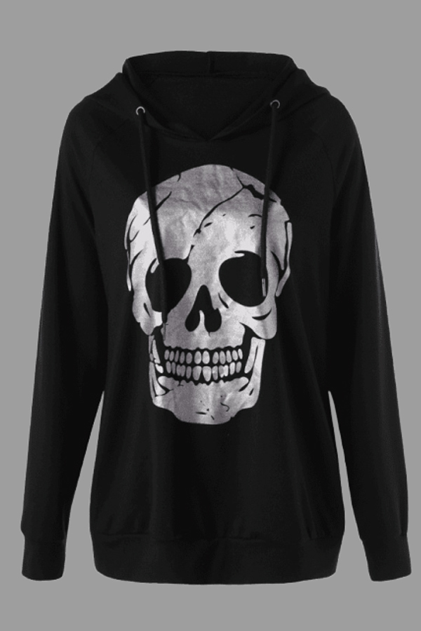 

Lovely Casual Skull Print Black Plus Size Hoodie