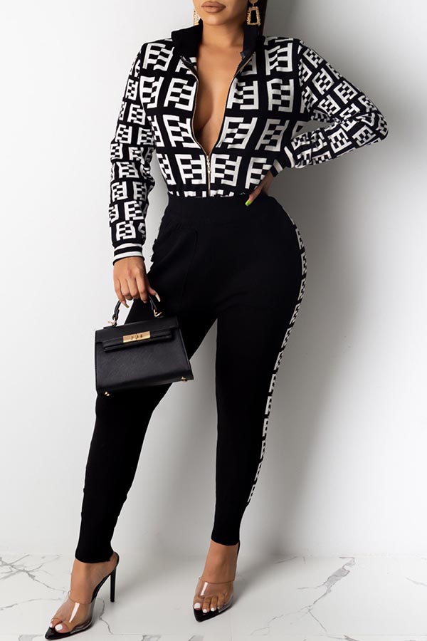 Lovely Casual Letter Black Two-piece Pants Set