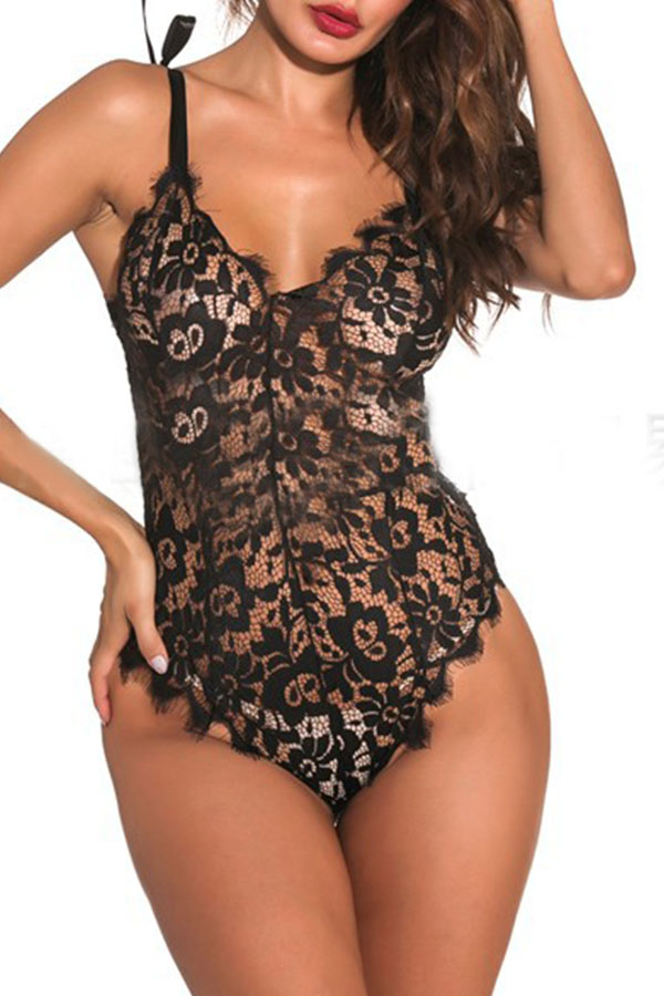 

Lovely Sexy Lace Hollow-out Black Teddies