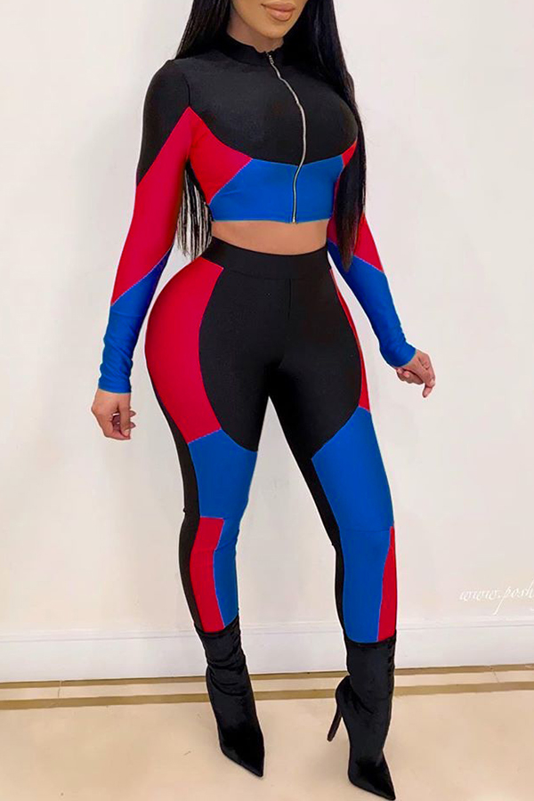 

Lovely Casual Patchwork Red Two-piece Pants Set