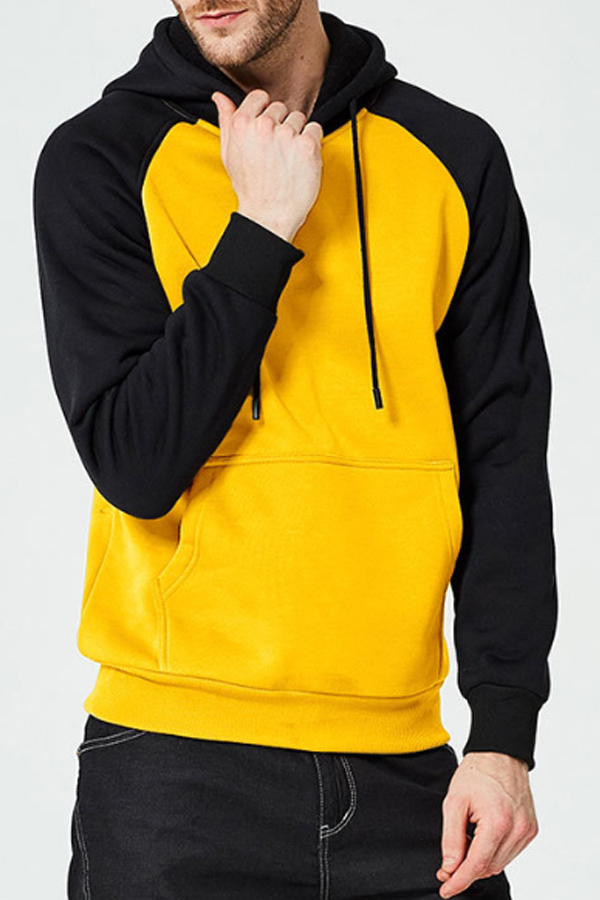 

Lovely Casual Patchwork Yellow Hoodie