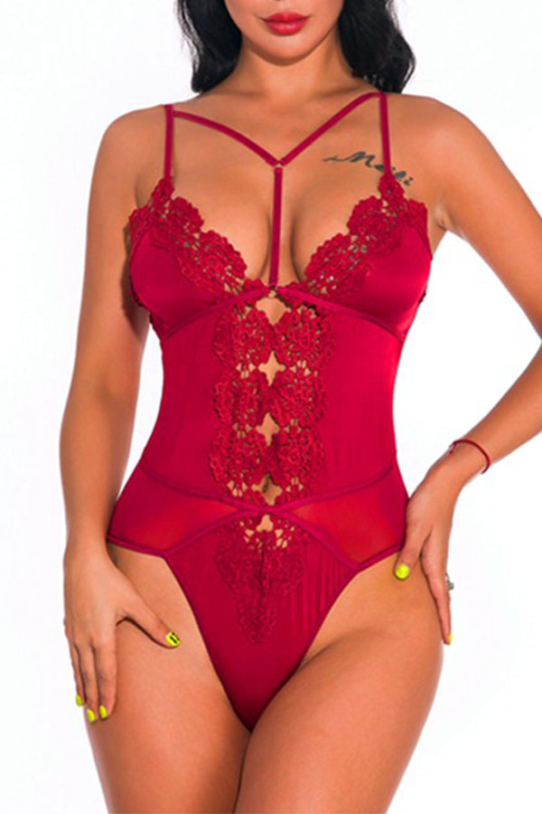 

Lovely Sweet Lace Patchwork Wine Red Teddies