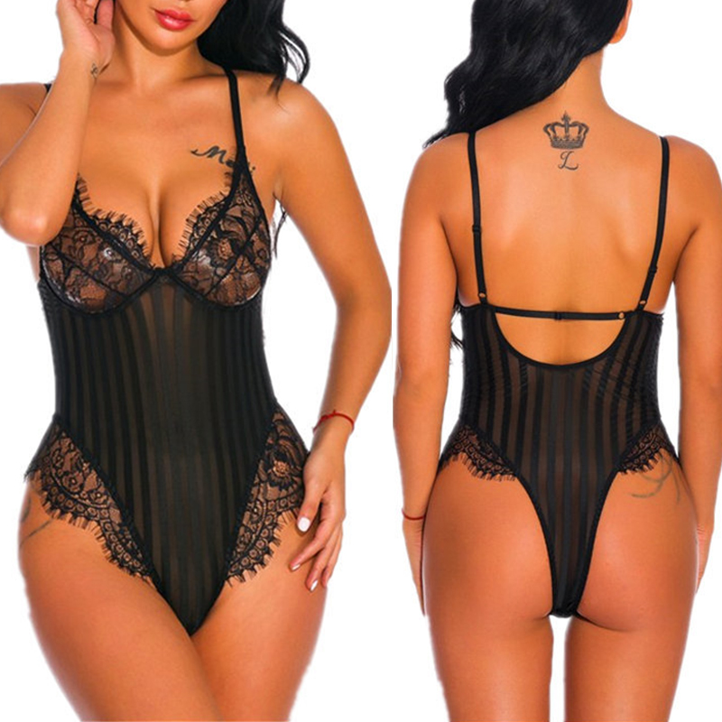 

Lovely Sexy Lace Patchwork Black Teddies
