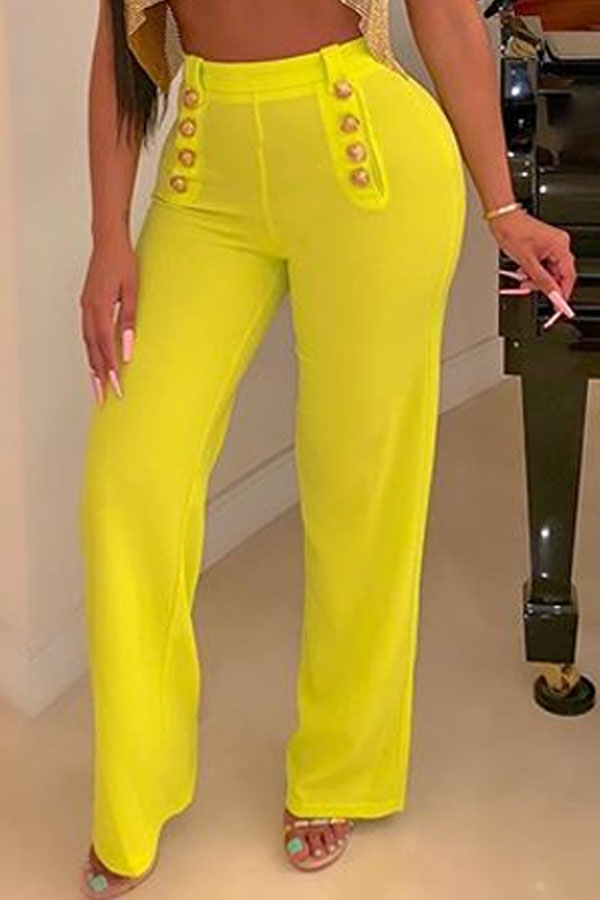 Lovely Casual Buttons Design Yellow Pants