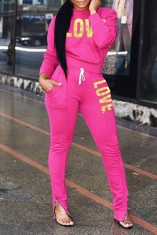 

Lovely Casual Letter Pink Two-piece Pants Set