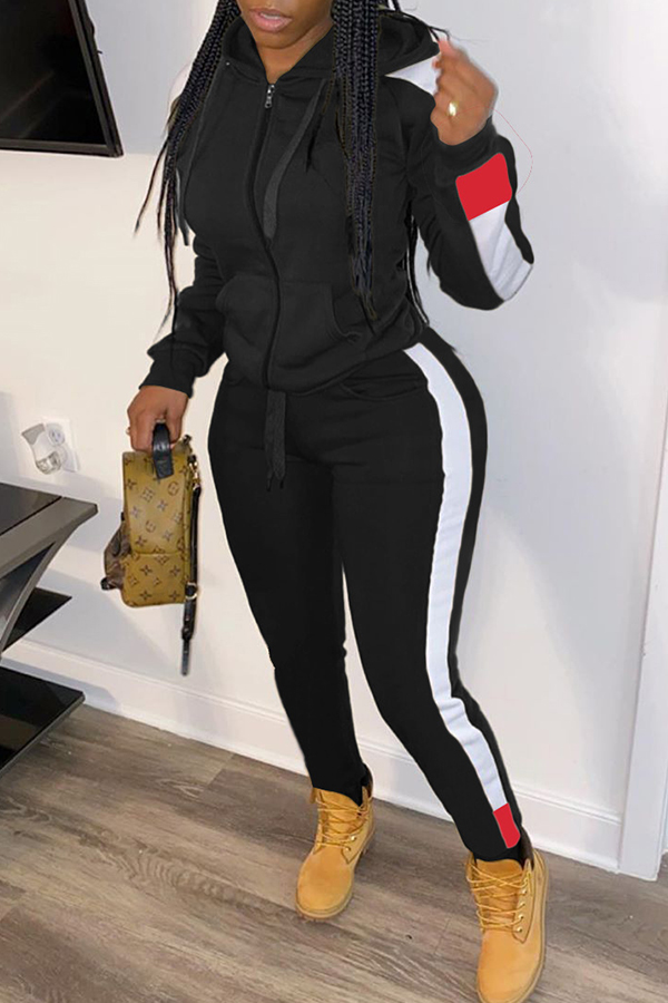 

Lovely Casual Patchwork Black Two-piece Pants Set