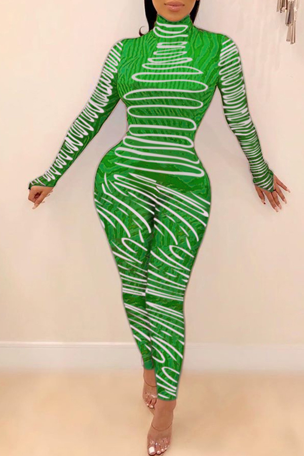 

Lovely Chic Print Skinny Green One-piece Jumpsuit