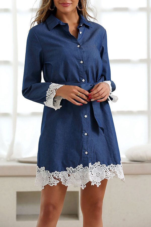 

Lovely Sweet Patchwork Blue Mini Dress