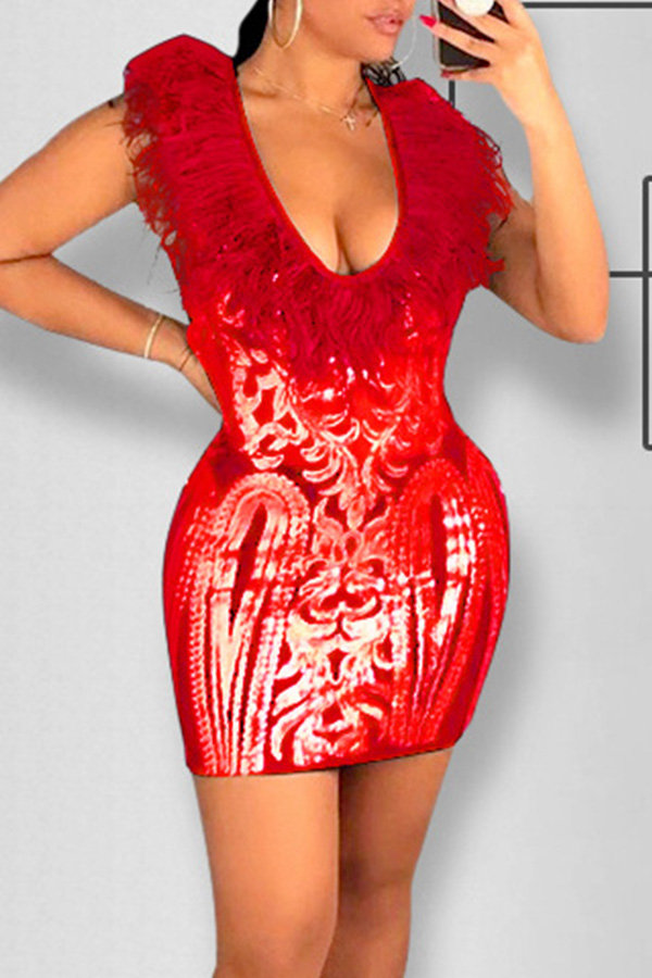 

Lovely Party Patchwork Red Mini Prom Dress
