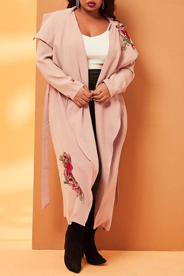 

Lovely Casual Rose Pink Plus Size Coat