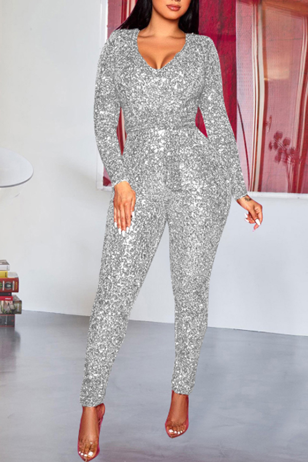 

Lovely Sexy Skinny Silver One-piece Jumpsuit