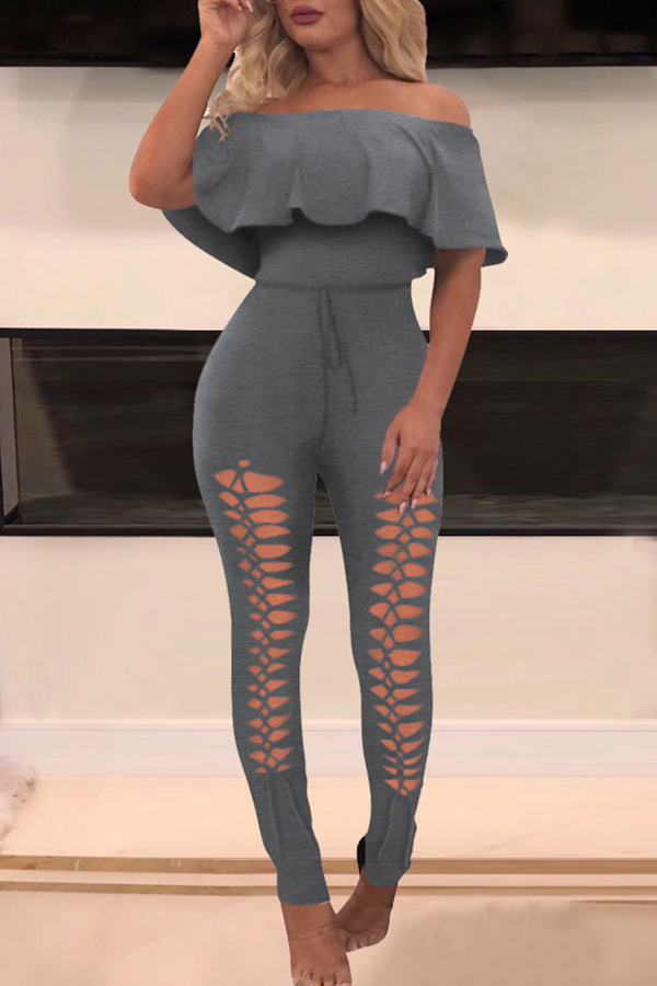 

Lovely Chic Hollow-out Grey One-piece Jumpsuit