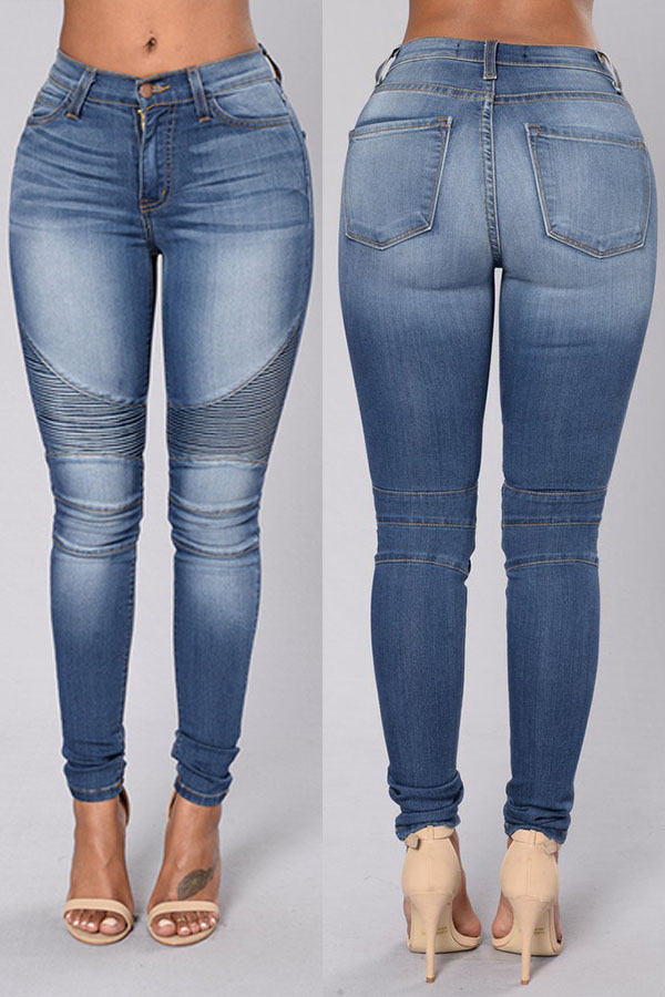 

Lovely Trendy Patchwork Baby Blue Jeans