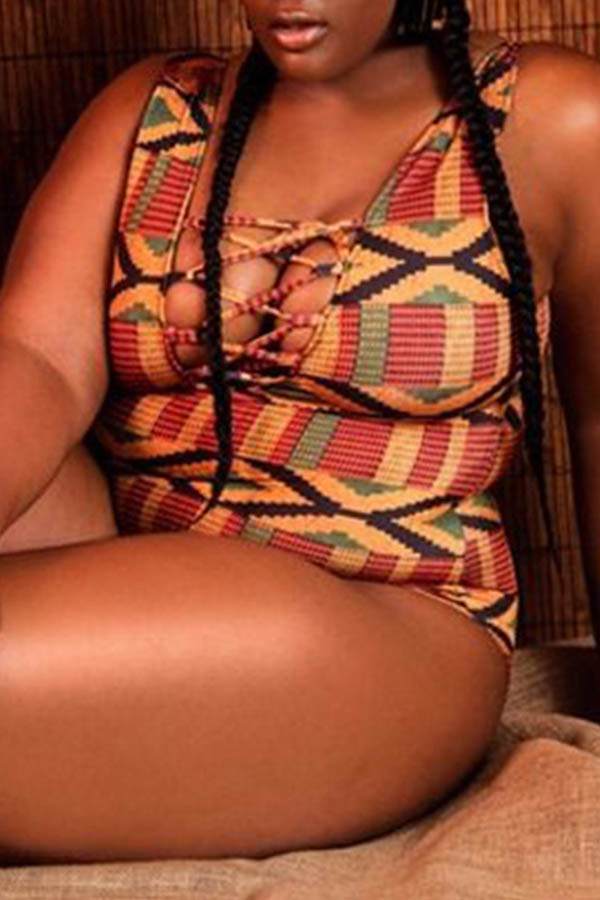 

Lovely Print Brown One-piece Swimwear