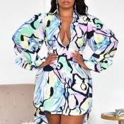 Lovely Casual Turndown Collar Printed Multicolor M