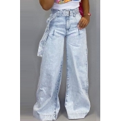 Lovely Trendy Loose Baby Blue Jeans