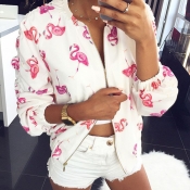Lovely Casual Printed White Coat