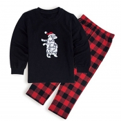 Lovely Family Plaid Printed Black Kids Two-piece P