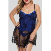 Lovely Sexy Patchwork Deep Blue Babydolls