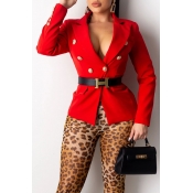 Lovely Casual Buttons Design Red Blazer