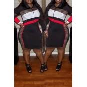 Lovely Casual Patchwork Black Knee Length Plus Siz