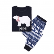 Lovely Family Bear Printed Dark Blue Father Two-pi