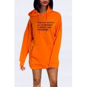 Lovely Casual Hooded Collar Letter Printed Jacinth