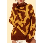 Lovely Chic Color-lump Brown Sweater