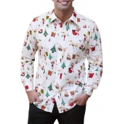 Lovely Casual Santa Claus Printed White Shirt