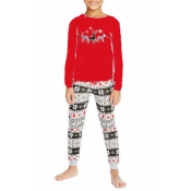 Lovely Family Printed Red Kids Two-piece Pants Set