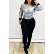 Lovely Casual Patchwork Silver Two-piece Pants Set