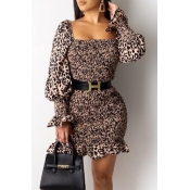 Lovely Sweet Leopard Printed Mini Dress