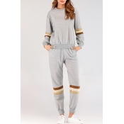 Lovely Casual Striped Grey Two-piece Pants Set