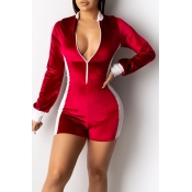 Lovely Leisure Color-lump Patchwork Red One-piece 