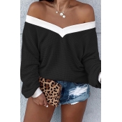 Lovely Trendy V Neck Striped Black Sweatshirt Hood