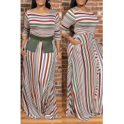 Lovely Casual Striped Multicolor Floor Length Plus