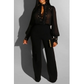 Lovely Casual Patchwork Black One-piece Jumpsuit