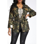 Lovely Casual Camouflage Printed Army Green Coat