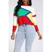 Lovely Casual Color-lump Patchwork Multicolor Swea
