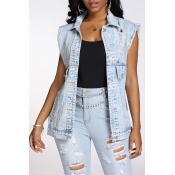 Lovely Casual Broken Holes Blue Vest