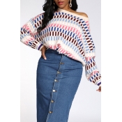 Lovely Casual Geometric White Sweater
