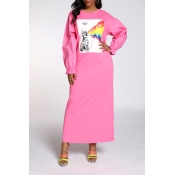Lovely Sweet Printed Pink Ankle Length Dress