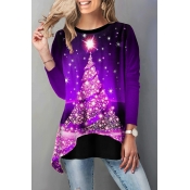 Lovely Christmas Day Printed Purple T-shirt