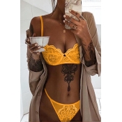 Lovely Sexy See-through Yellow Bra Sets