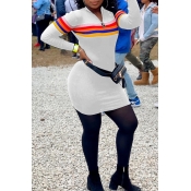 Lovely Casual Striped Skinny White Mini Dress